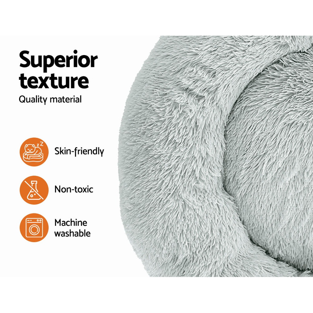 i.Pet Pet Bed Dog Cat 90cm Large Calming Soft Plush Light Grey image 4