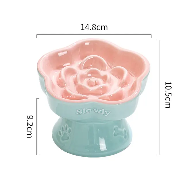 Blue and Pink Ceramic Slow Feeder Pet Bowl for Cats and Small Dogs - Anti-Choke…