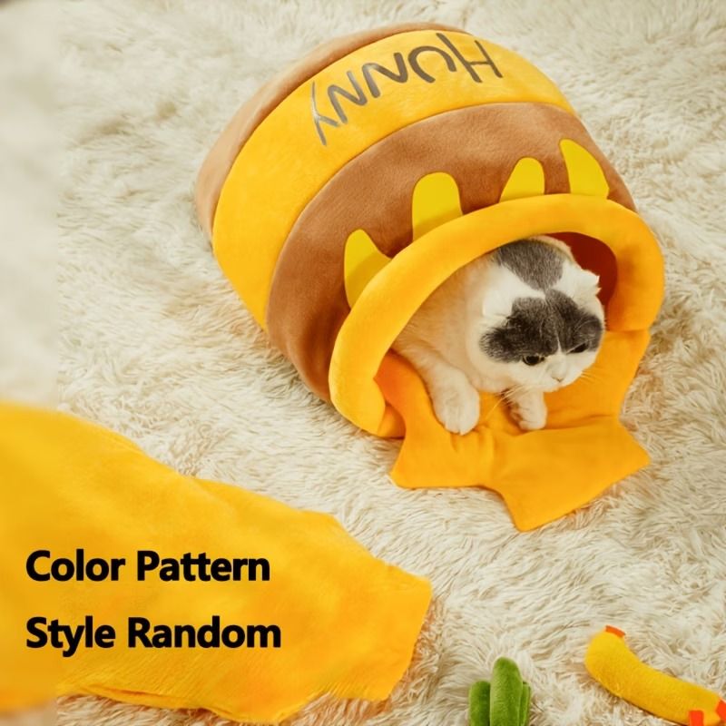 HUNNY Honey Pot Cat Bed Large 65×43×27cm, Enclosed & Washable Pet Cave(yellow） image 9