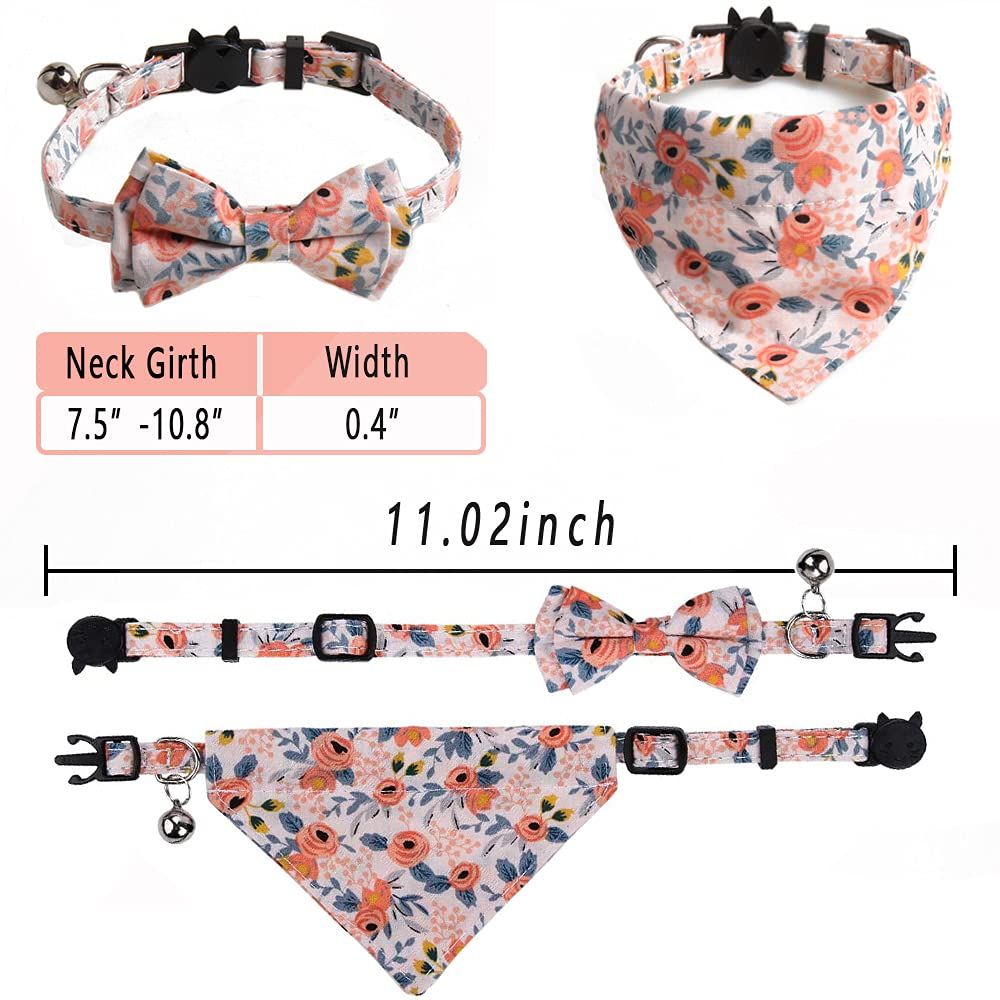 2 Pcs Sets Cat Collar Bandana Bells Set – Adjustable from 7.8"- 10.5" image 2