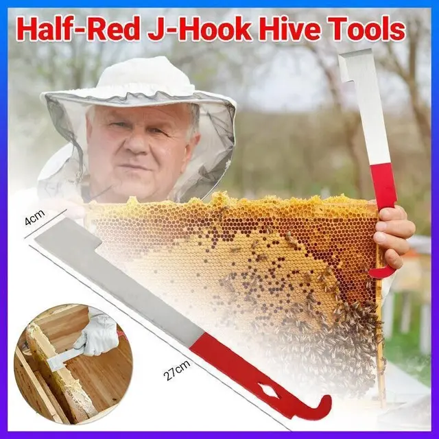 2X Stainless Steel Beekeeping Bee Hive Tools Hook Scraper J Shape Equipment Tool