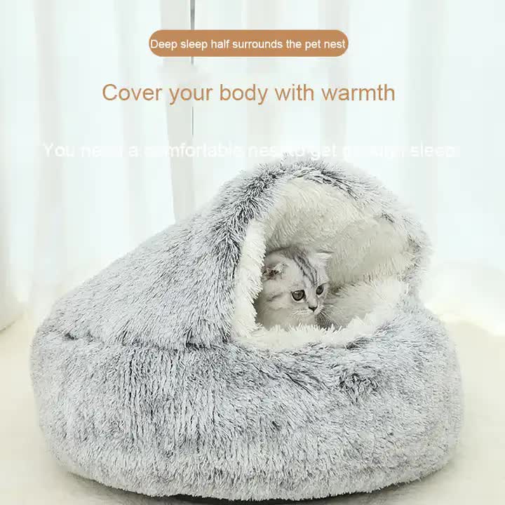 Cozy Green Plush Hooded Pet Bed - Ultra Soft Long Fur Cave Bed for Small Pets 40cm image 2