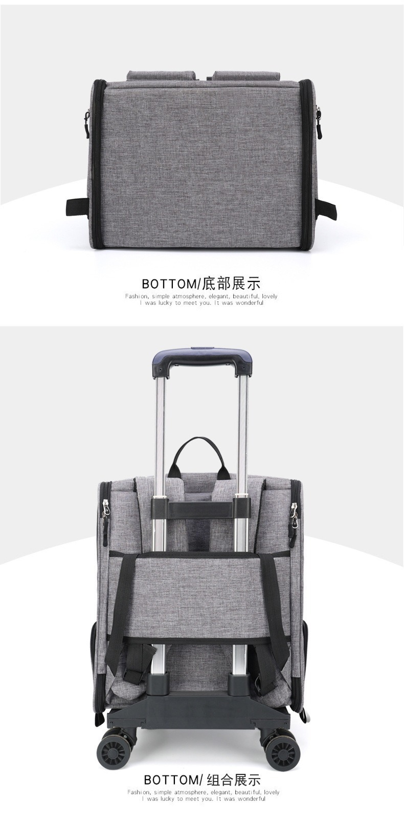 Grey 3-in-1 Pet Carrier: Rolling Backpack with Collapsible Design image 4