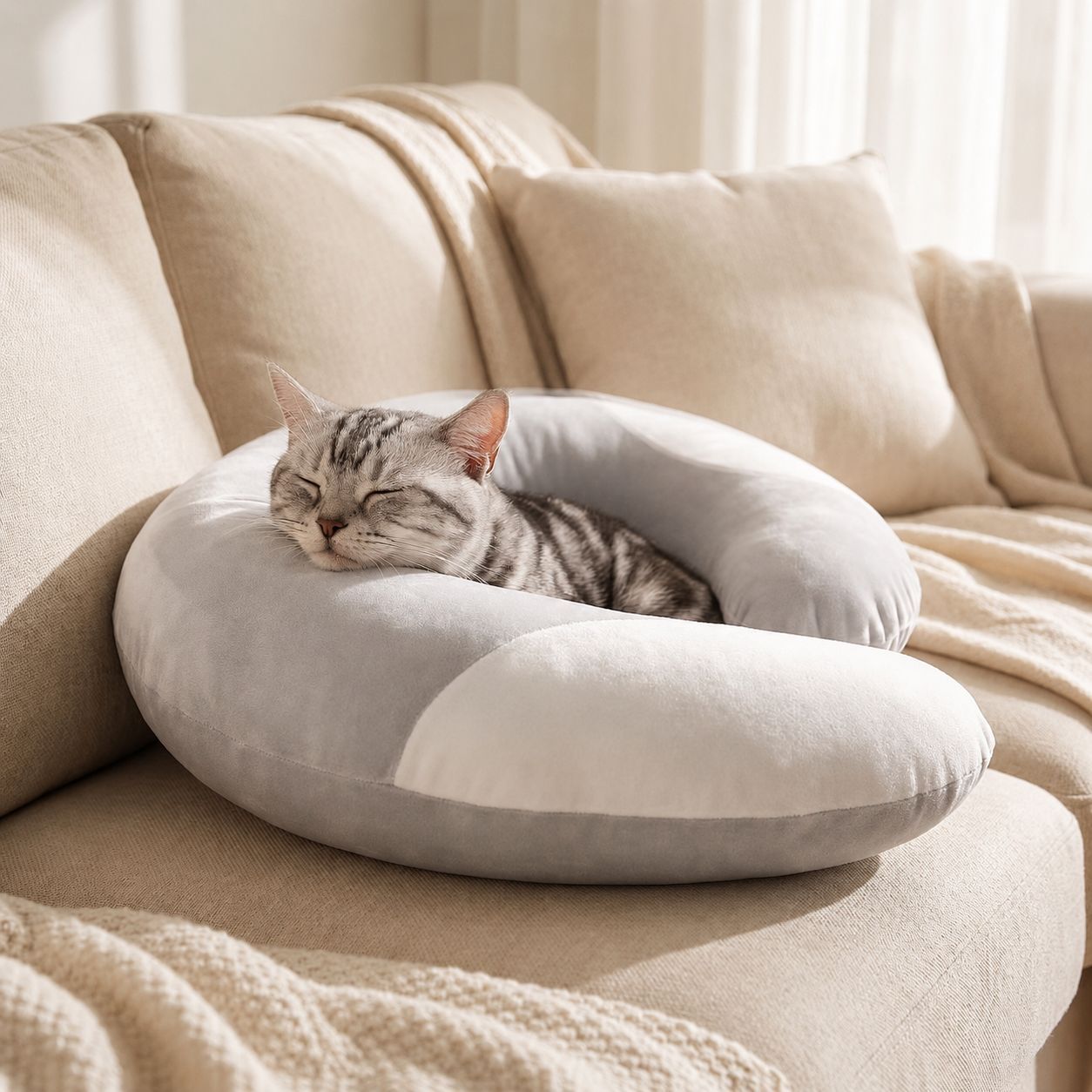 U-Shaped Calming Sleep Pillow for Small Pets Soft Plush Support Cushion…, Grey/White image 12