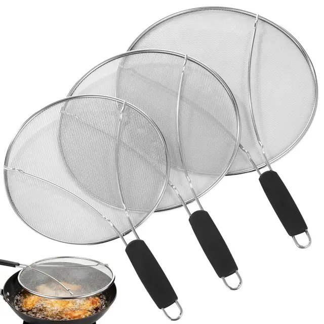 PCS Stainless Steel Fine Mesh Splatter Screen with Handle – Cooling Rack