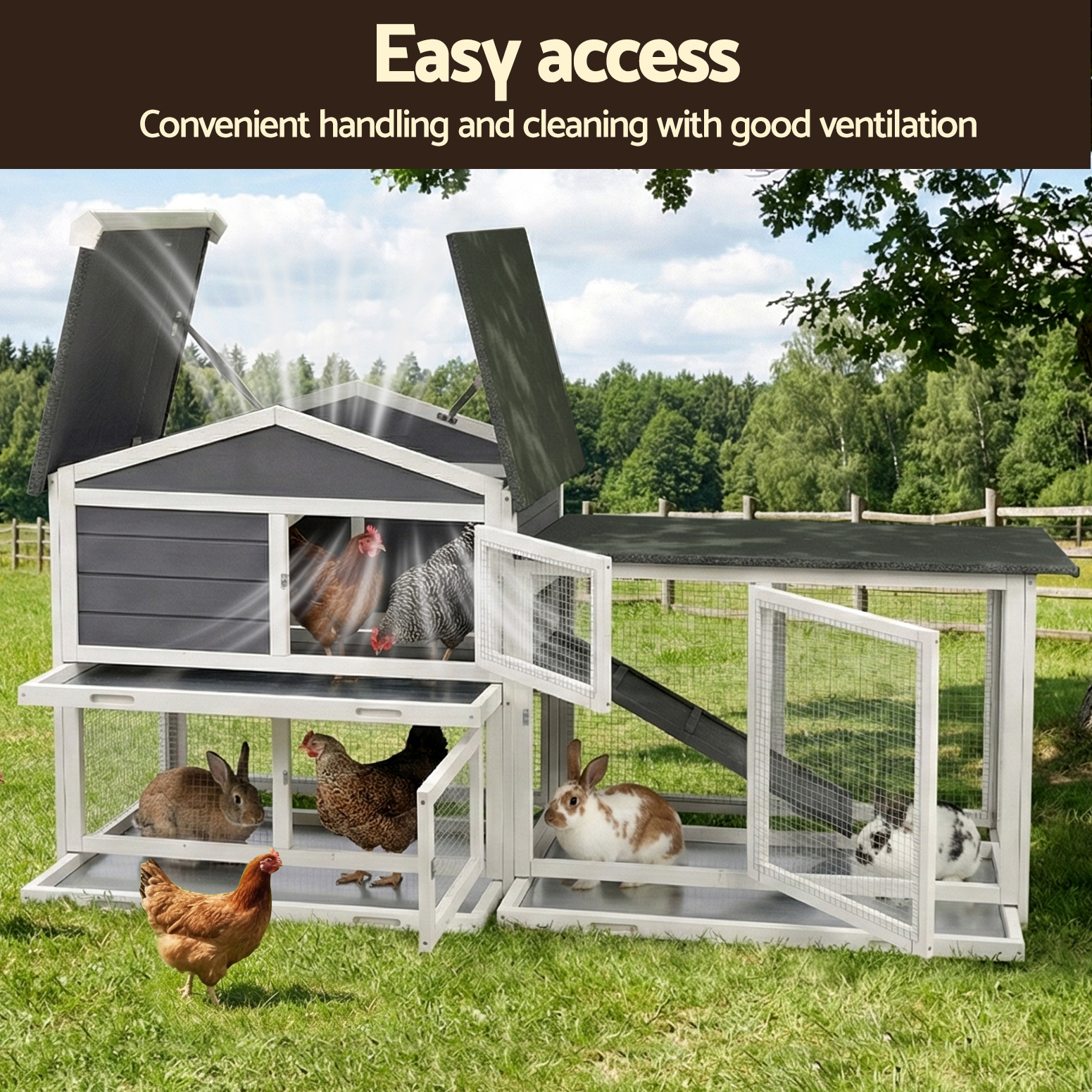 i.Pet Chicken Coop Rabbit Hutch Extra Large Wooden Run Cage House With Run Cage image 7