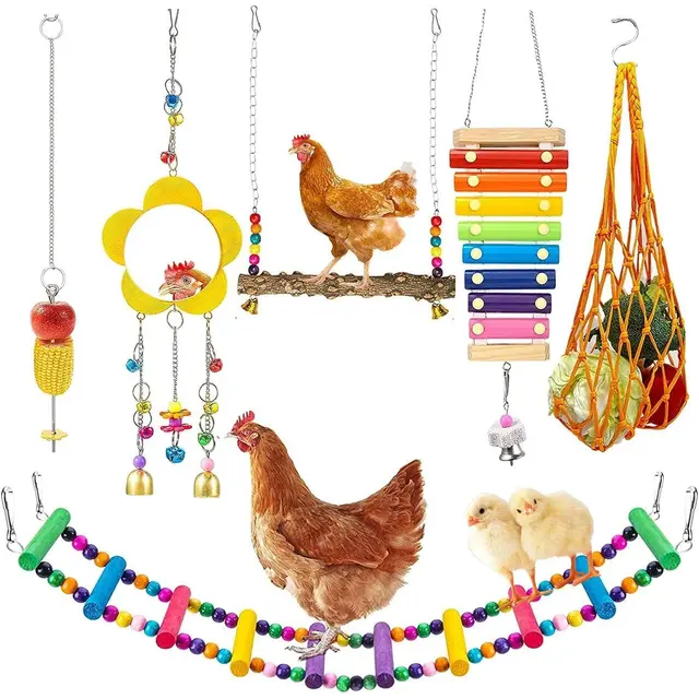 7PCS Chicken Coop Toys Chicken Swing Ladder Perch Roosts