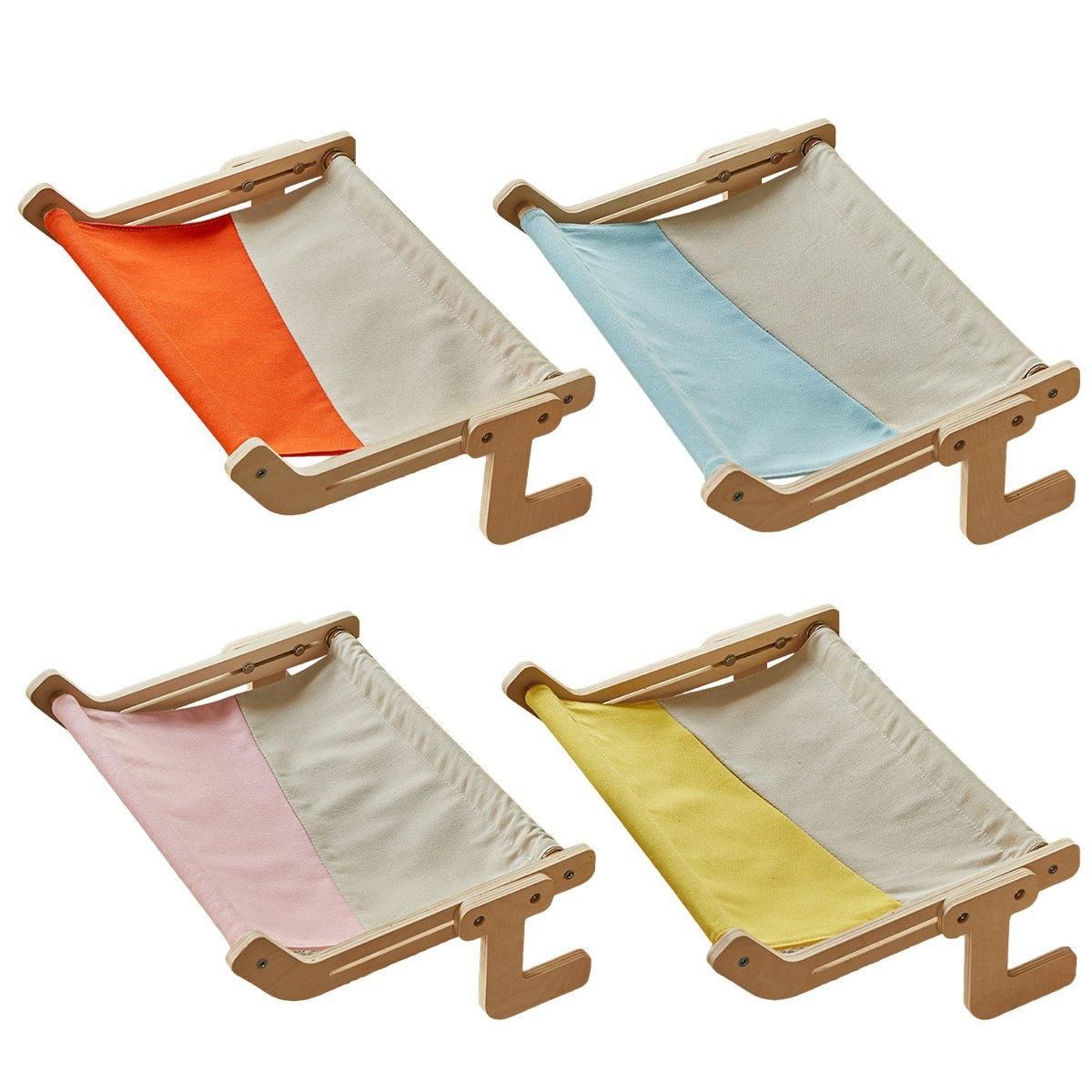 Window Hanging Cat Hammock Solid Wood Sun Bed Nest for All Seasons Durable - Grey+Yellow image 3