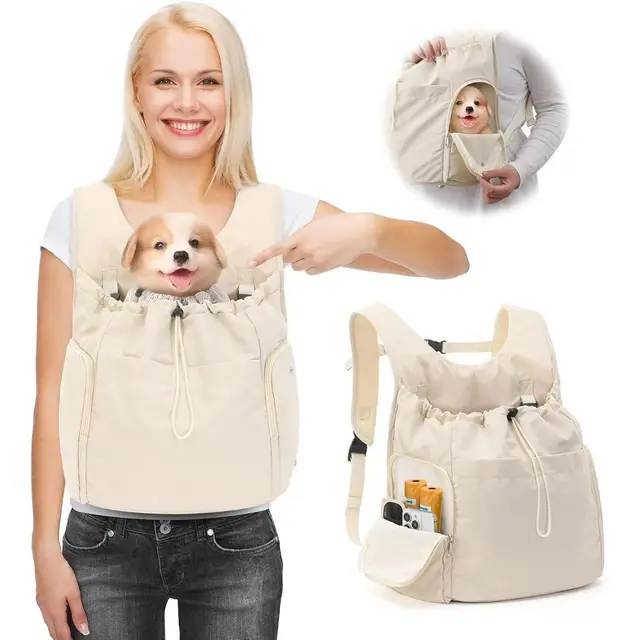 Versatile Pet Carrier Backpack for Small Dogs and Cats – Breathable, Beige