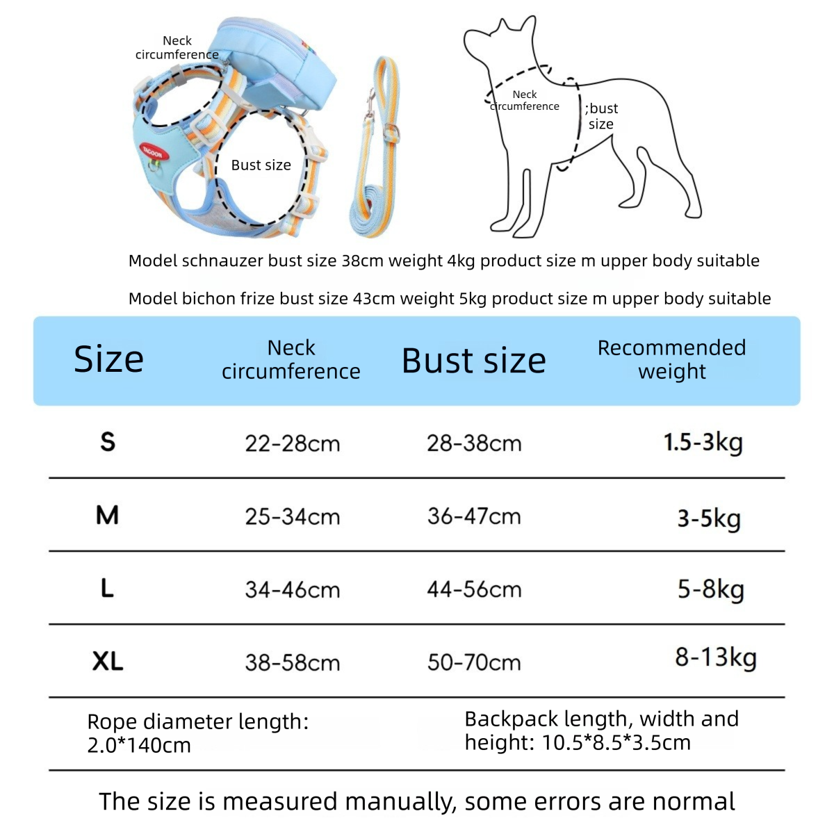 Blue M Size Dog Harness with Detachable Backpack and Leash Set - Breathable…, M/Small image 3