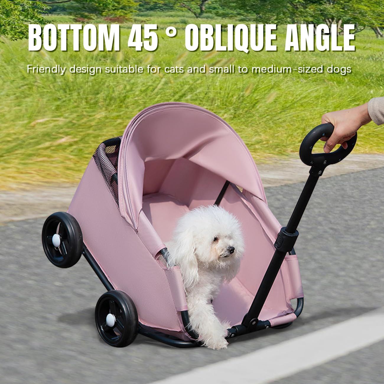 4-Wheel Dog Stroller with Sunshade Cover Collapsible Mesh Canopy Portable Pet…, Pink image 4