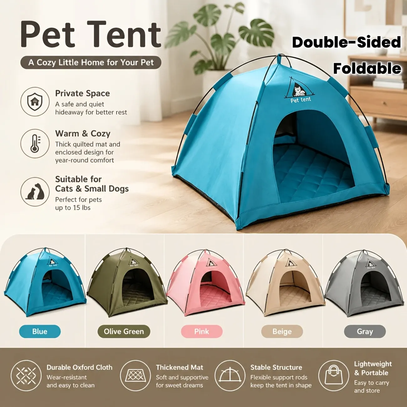 【Portable Foldable Pet Tent】Made of wear-resistant & water-resistant…, Grey, XL/Small image 2