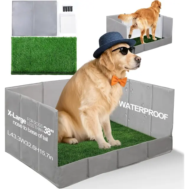 Dog Grass Pad with Tray Foldable Litter Box High Wall