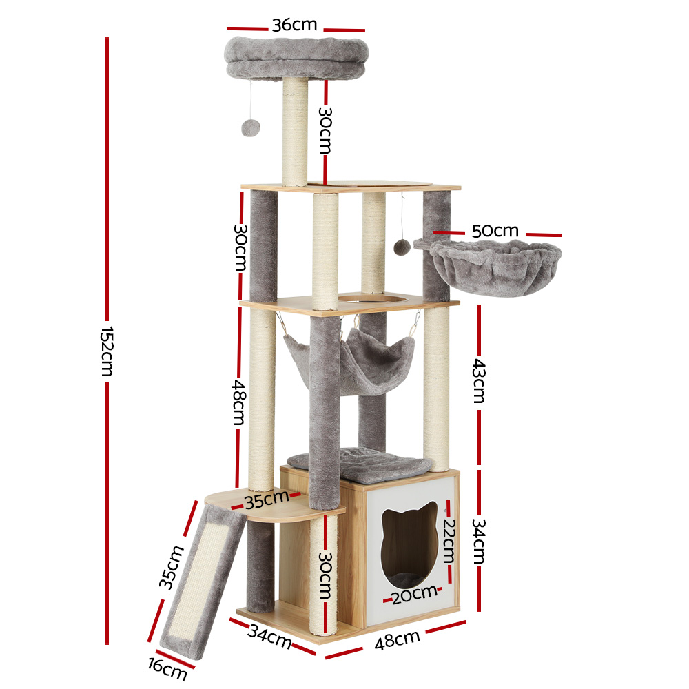 i.Pet Cat Tree 152cm Tower Scratching Post Scratcher Wood Bed Condo Toys House Ladder image 2