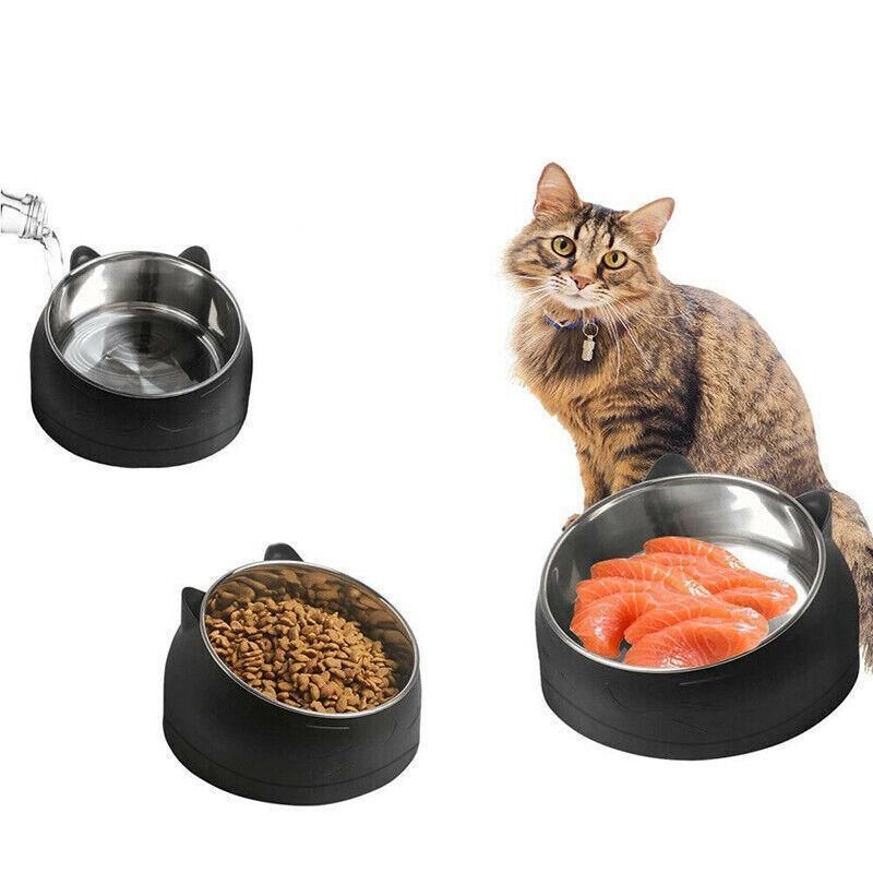 Pet Dog Cat Food Bowl Raised No Slip Stainless Steel Tilted Water Food Feeder - Green image 12