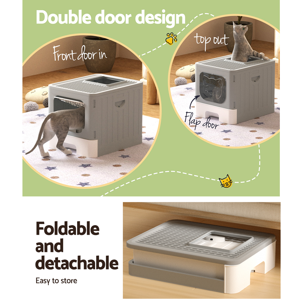 i.Pet Cat Litter Box Large Tray Kitty Toilet Enclosed Hooded Foldable Cat…, Grey image 4