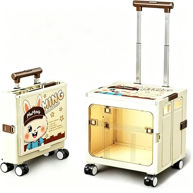 Foldable Sliding crates Large-Capacity suitcases – Compact and Foldable Design, Beige