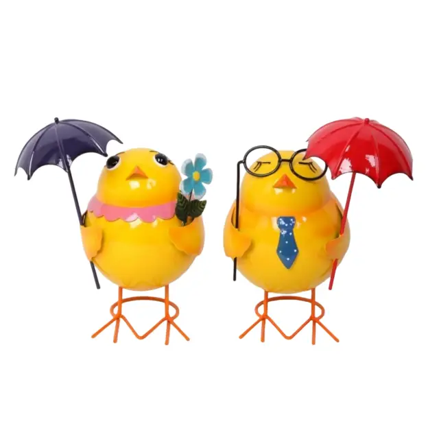 Set 2 Metal Chicken Decor 20cm
