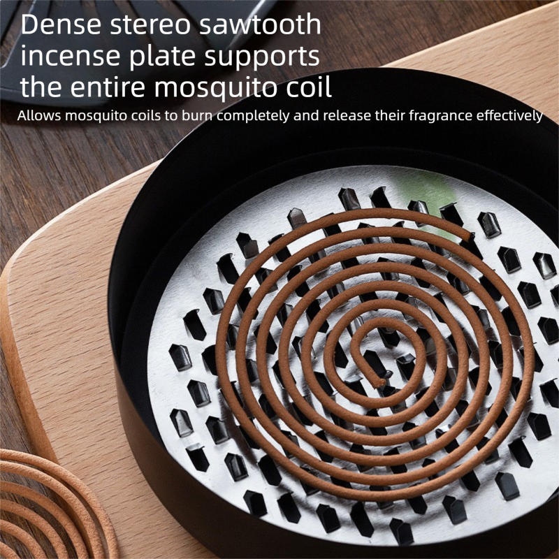 Black Metal Mosquito Coil Holder with Lid - 15 cm Round Iron Coil Burner with Ash… image 4