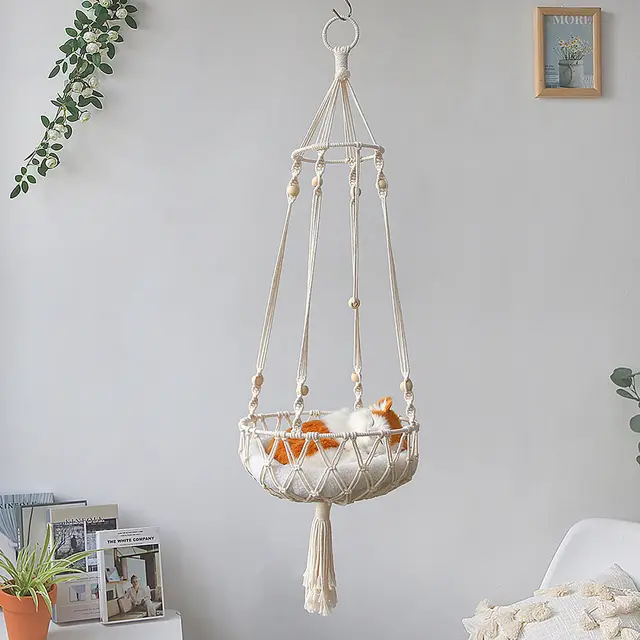 Pet Hammock for Cats with Wooden Beads - Pet Swing padding not included (Diameter…