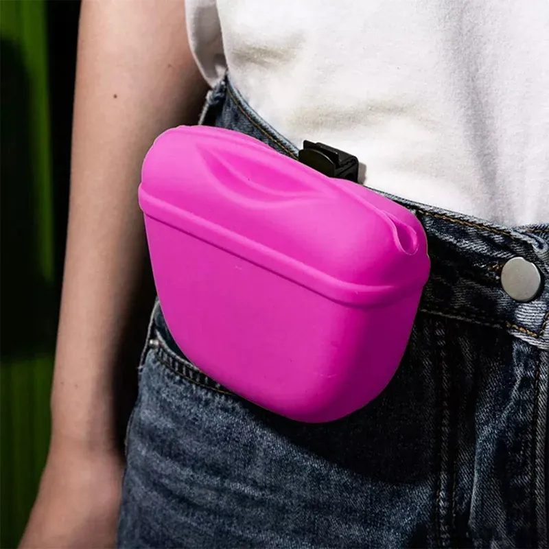 Dog Training Treat Bag Silicone Pet Pouch with Clip Waist Belt Snack Holder - Black image 5