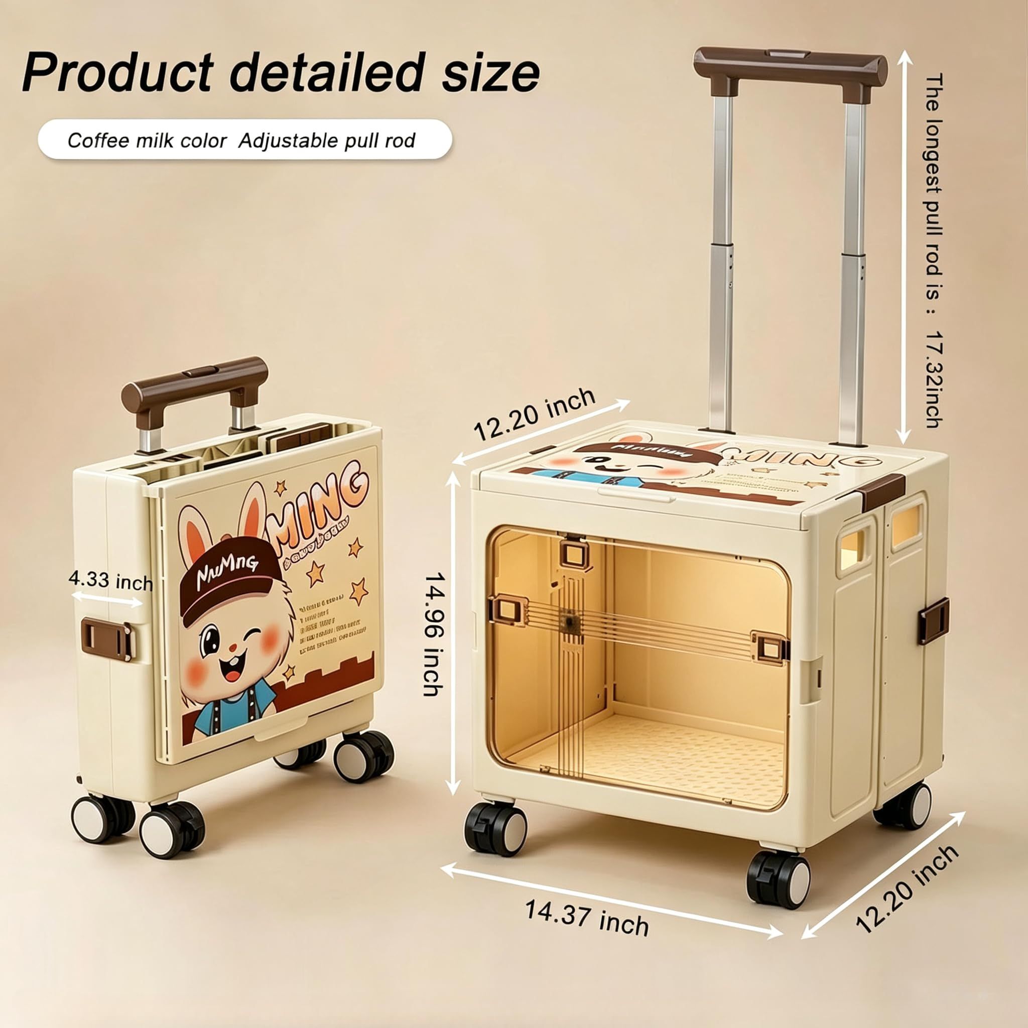 Foldable Sliding crates Large-Capacity suitcases – Compact and Foldable Design, Beige image 7