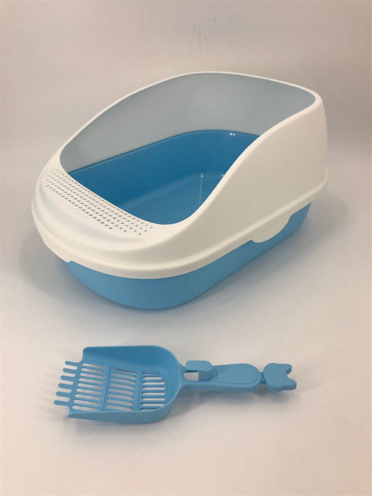 YES4PETS Large Deep Cat Toilet Litter Box Tray High Wall with Scoop Blue image 2