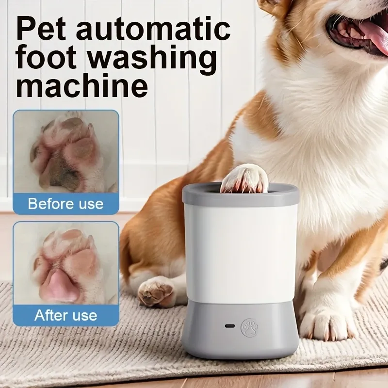 Pet Automatic Paw Cleaner with 360° Rotating Silicone Bristles, Pink image 3