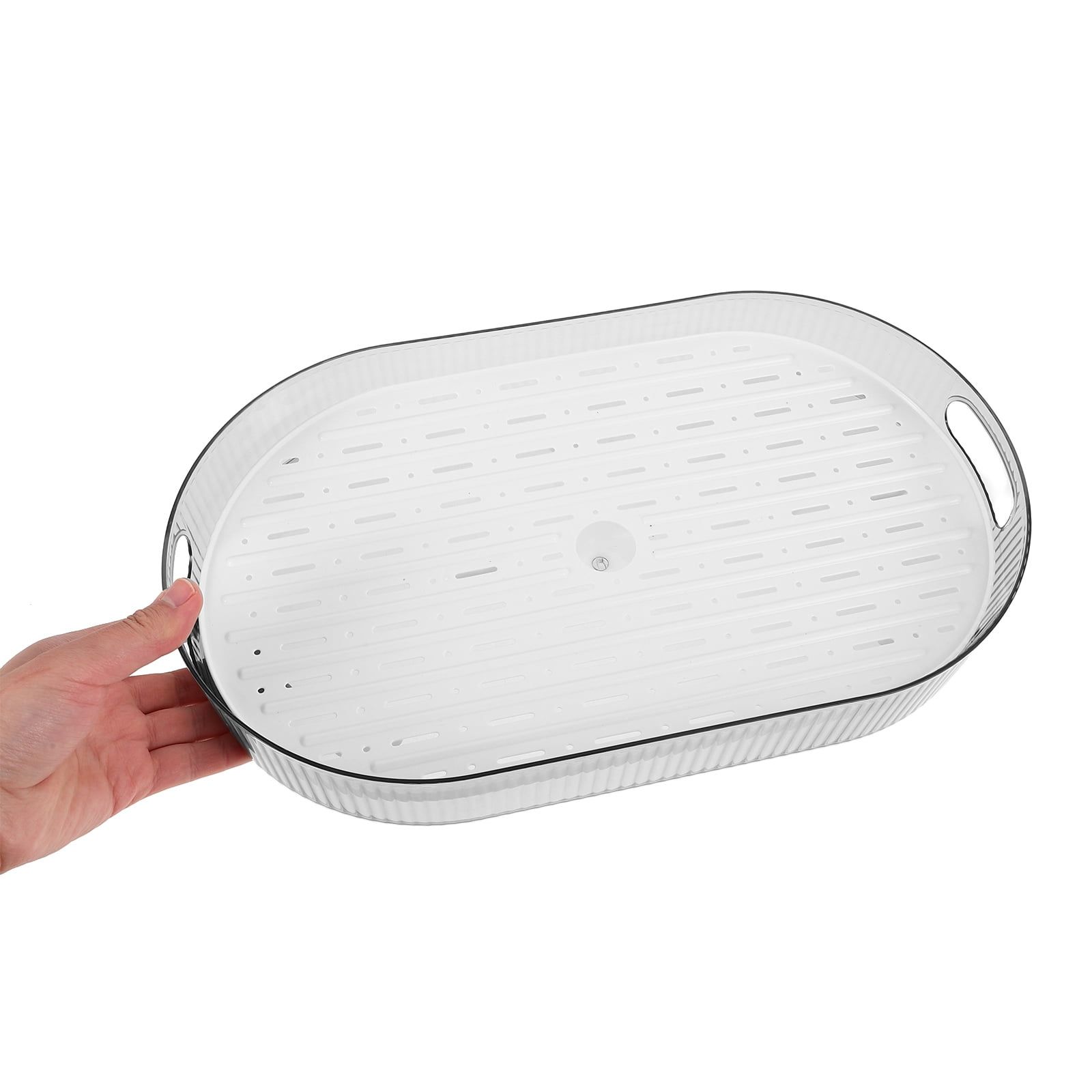 Household Transparent Oval Tea Tray with Draining Function Reusable Pet Material image 5