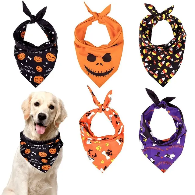 5 Pack Halloween Dog Bandanas, Medium