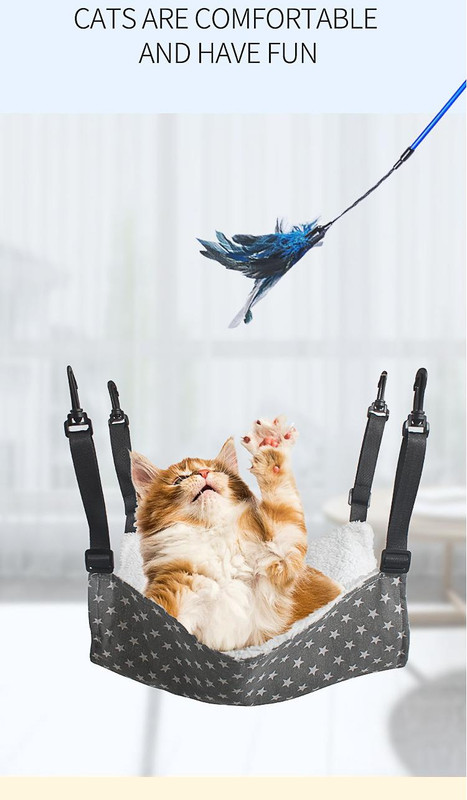 Cat Cage Hammock - Adjustable Double-Sided Pet Swing Bed with Hooks(Blue star) image 5