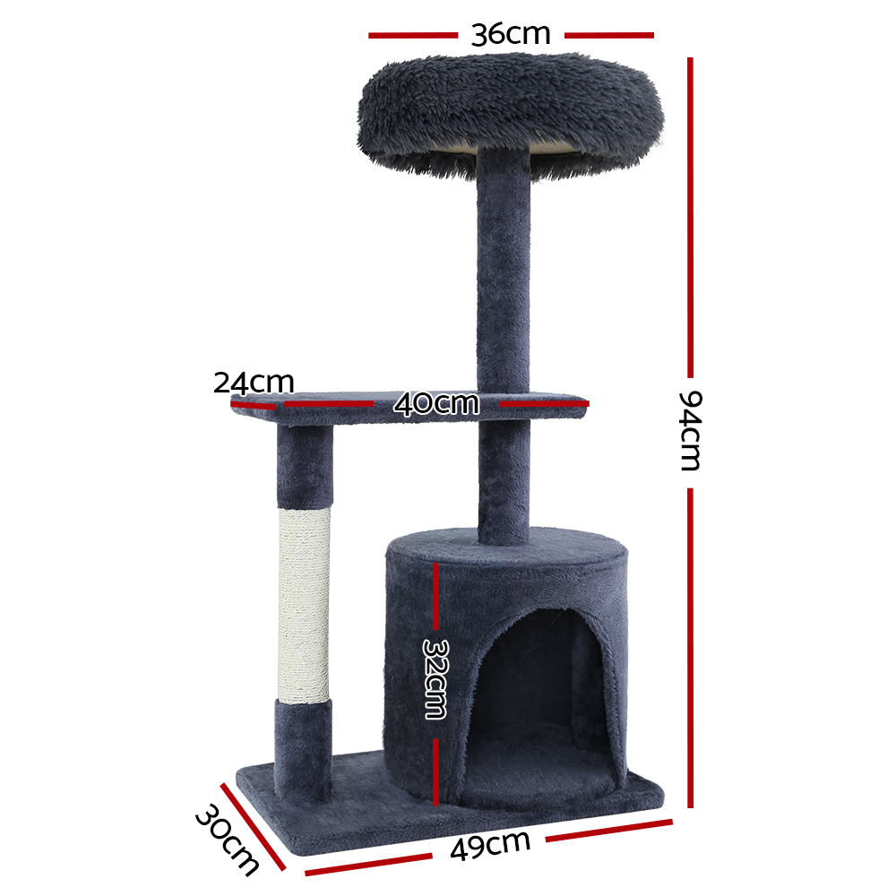 i.Pet Cat Tree 94cm Scratching Post Tower Scratcher Condo House Wood Trees Grey image 2