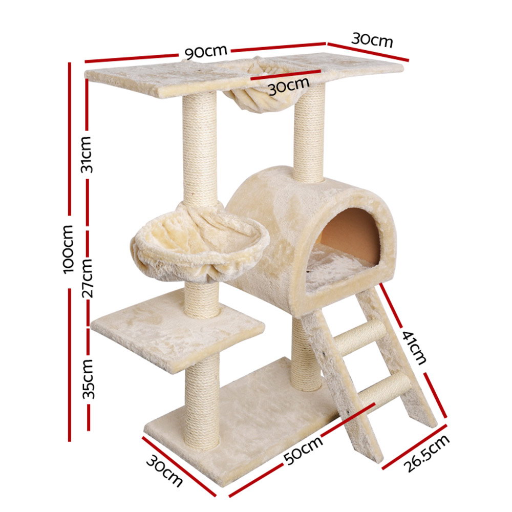 i.Pet Cat Tree 100cm Tower Scratching Post Scratcher Condo House Trees Bed Beige image 2