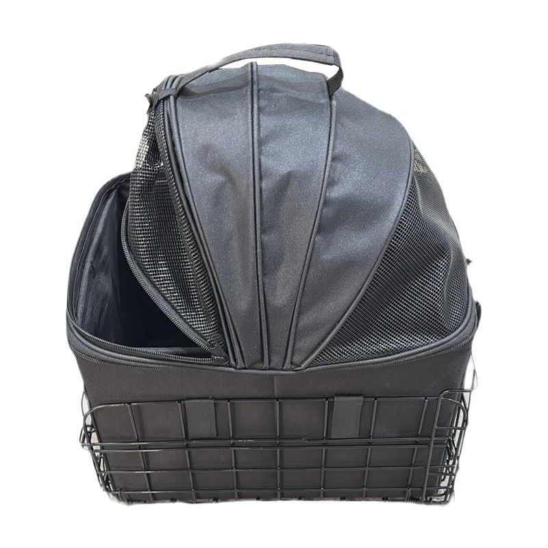 Foldable Bicycle Rear Rack Pet Carrier Bag with Metal Wire Basket, Black image 13