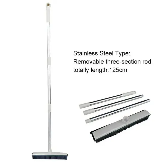Light Grey and Silver Versatile Pet Hair Remover Rubber Broom & Squeegee - 125cm…