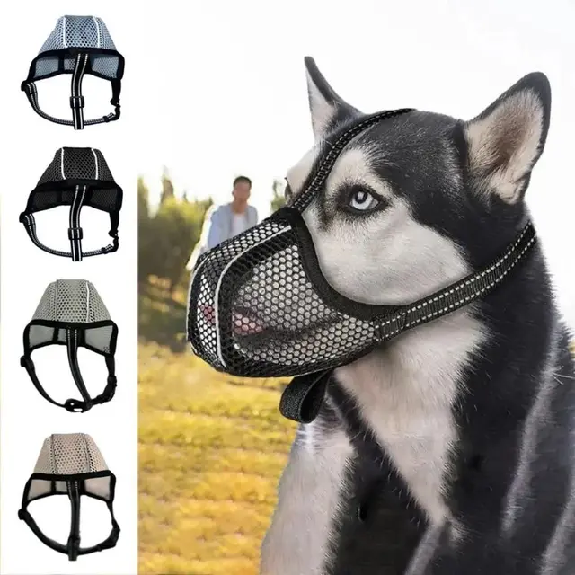 Breathable Mesh Dog Muzzle for Long-Snout Breeds with Reflective Adjustable Straps