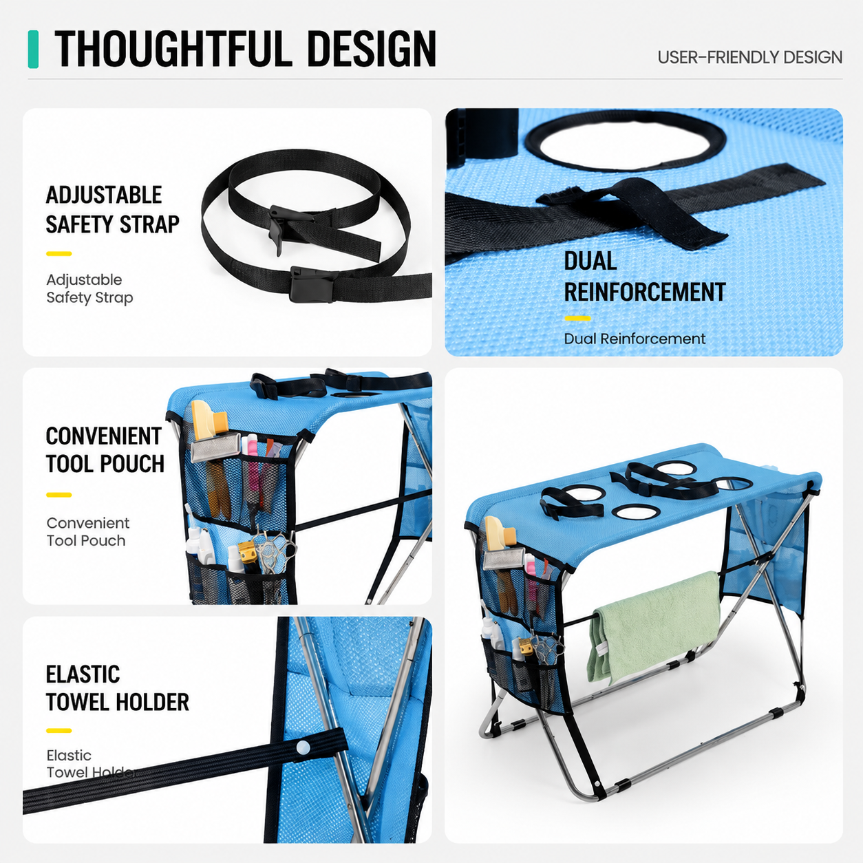 Foldable Pet Grooming Table with Stainless Steel Frame and Breathable Mesh Surface for… image 8