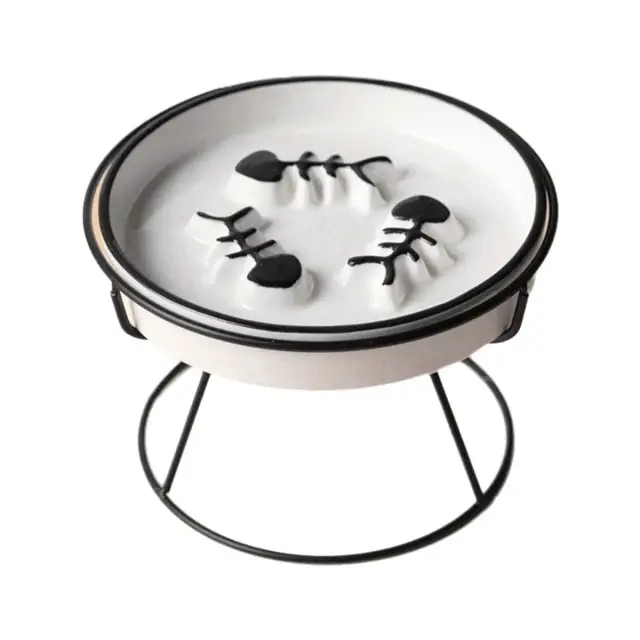 Ceramic Cat Bowl Slow Feeder Pet Food Tray for Cats and Dogs Non Slip Design - Black…