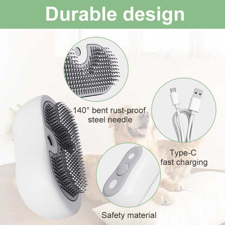 2 Pcs Yellow and White 3-in-1 Pet Grooming Steam Brush - Silent image 4
