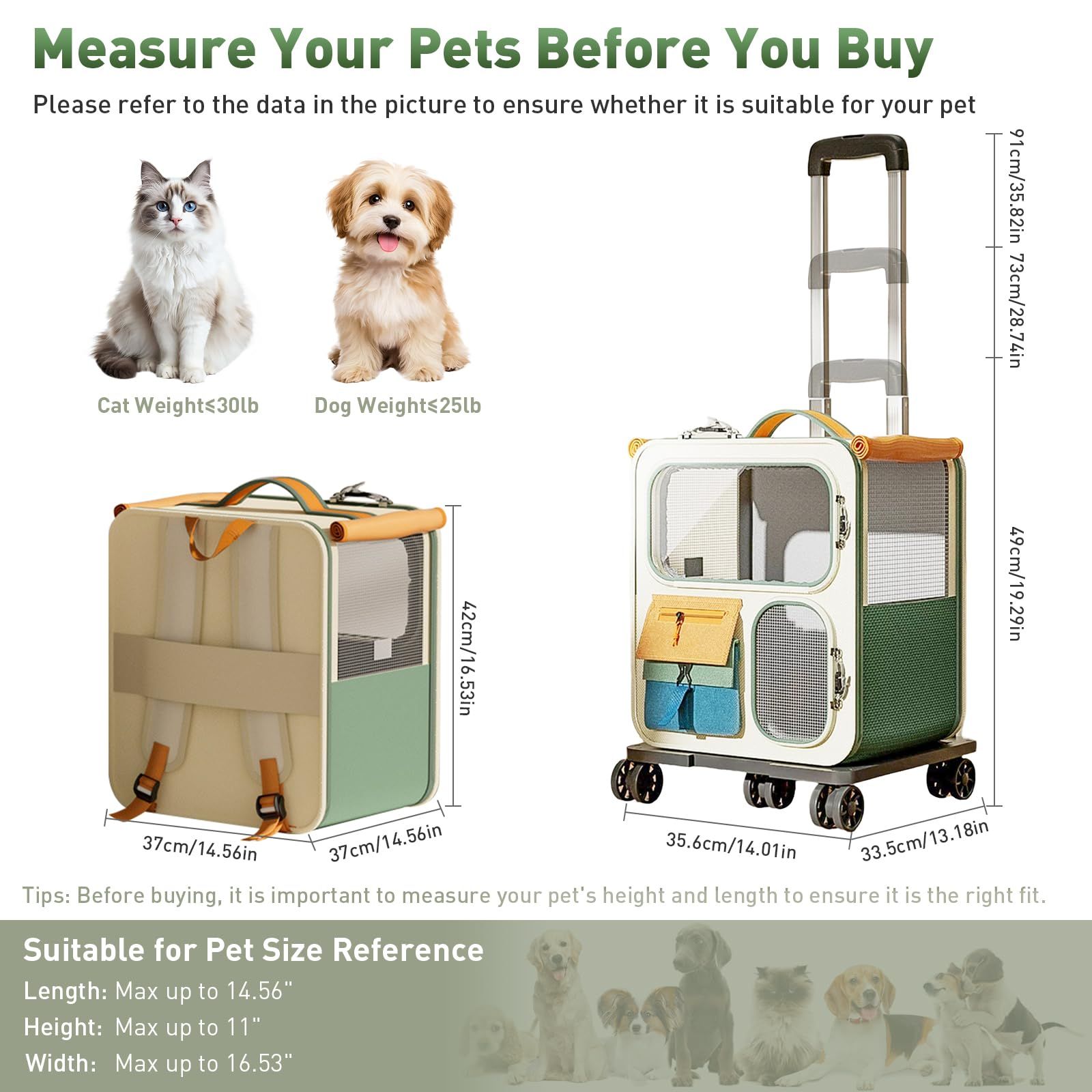 Cat Carrier with Wheels, Green image 5