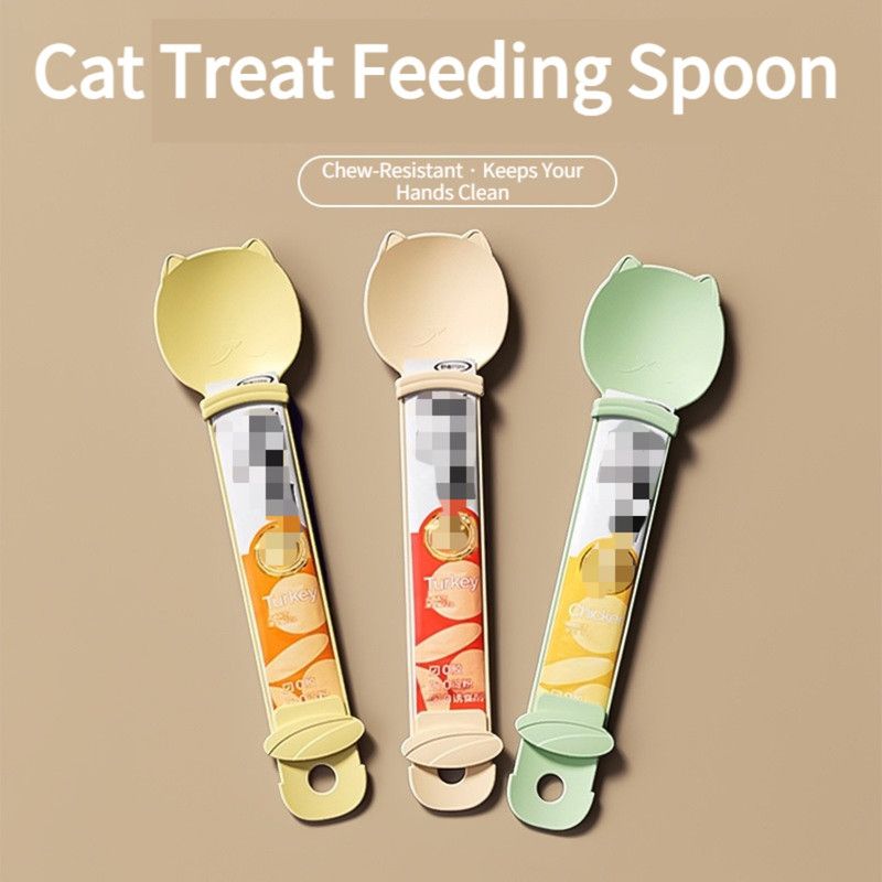 Cat Treat Spoon, Squeezer for Cat Puree Snacks, Cat Strip Feeding Spoon—Yellow image 5