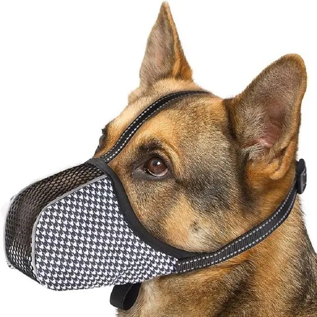 Adjustable Long-Snout Dog Muzzle with Breathable Mesh Front and Reflective Straps