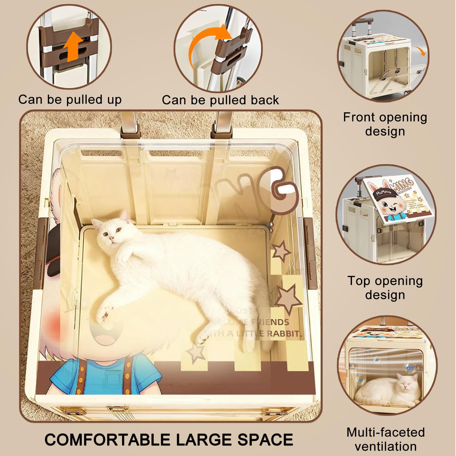 Foldable Sliding crates Large-Capacity suitcases – Compact and Foldable Design, Beige image 5