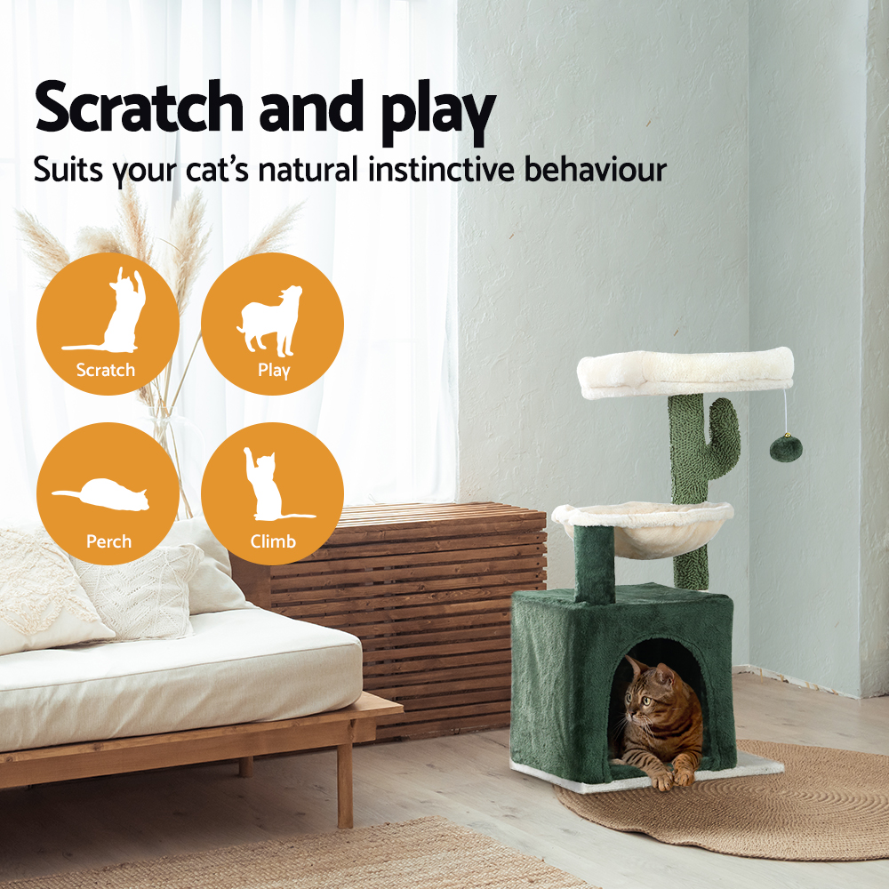 i.Pet Cat Tree 78cm Scratching Post Tower Scratcher Wood Condo House Bed Toys Green image 4