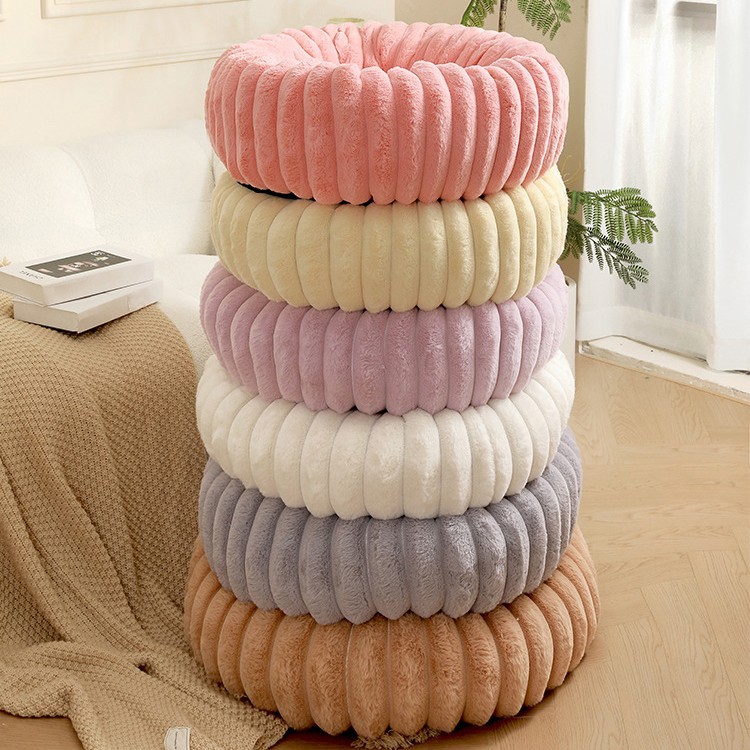 Khaki Plush Pet Bed - 40cm Round Dog & Cat Mat image 2