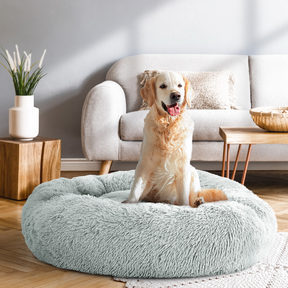 i.Pet Pet Bed Dog Cat 90cm Large Calming Soft Plush Light Grey image 7