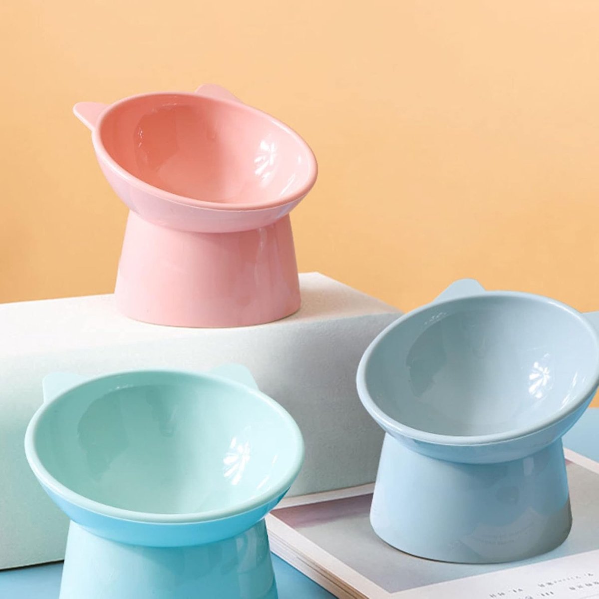 Cat bowl - Non-slip feeder - Tilting bowl - Anti-vomiting - Angled design…, Blue/Pink image 4