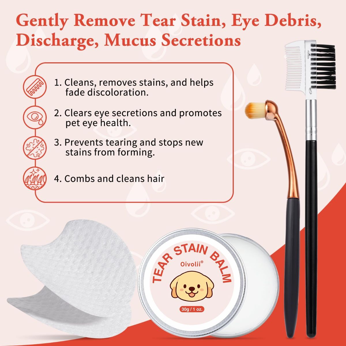 Tear Stain Remover Kit for Dogs & Cats with Tear Stain Comb image 2