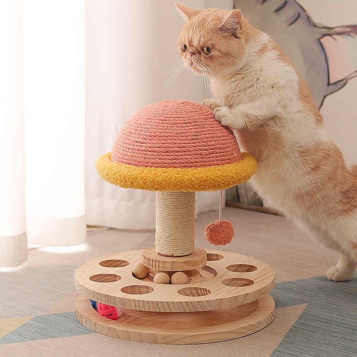 Small Pink Interactive Cat Scratching Post with Ball Track - Fun Mushroom-Shaped Cat… image 5