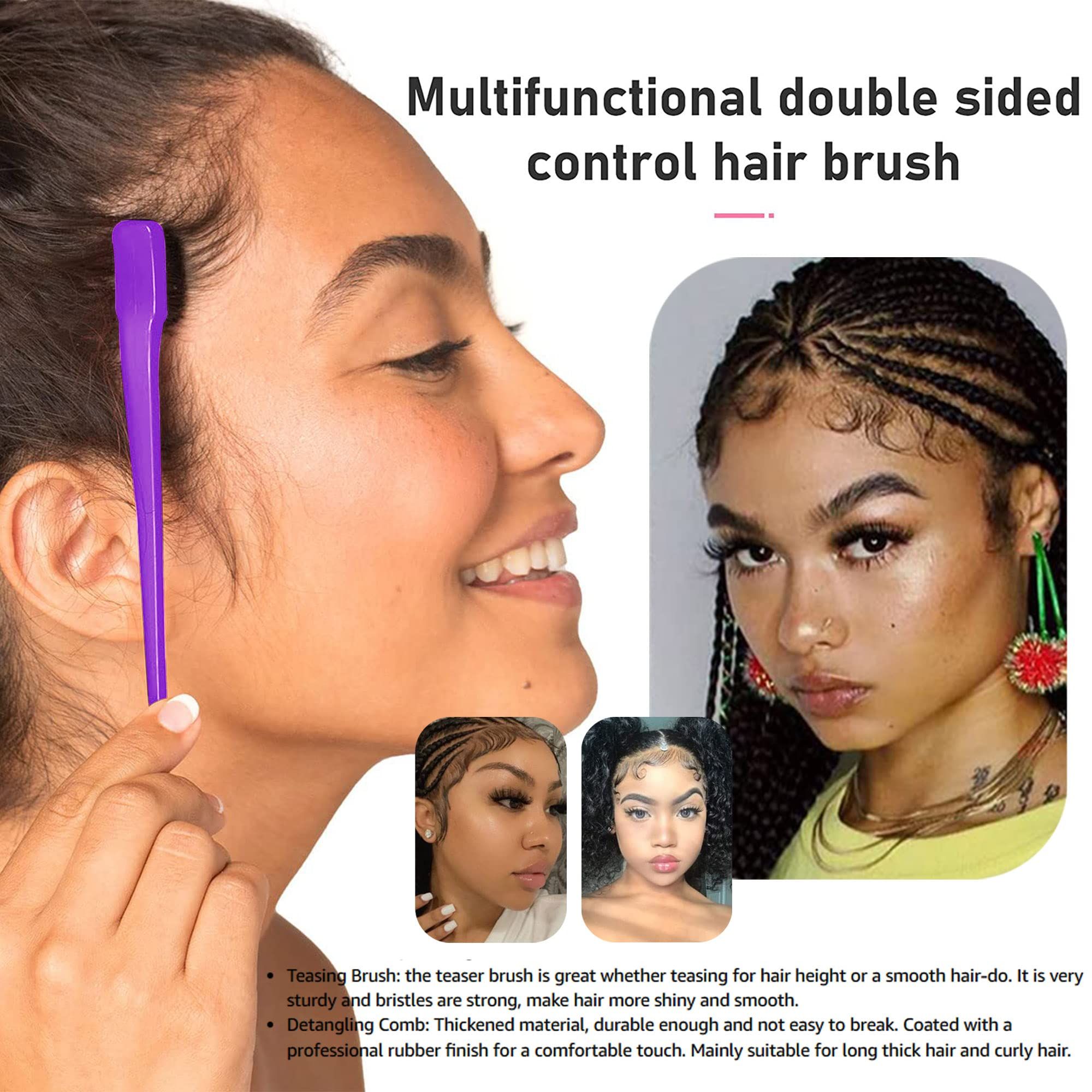 2 Pieces Soft Style Double Sided Edge Control Hair Brush Comb Combo Pack Brushes 2 In… image 4